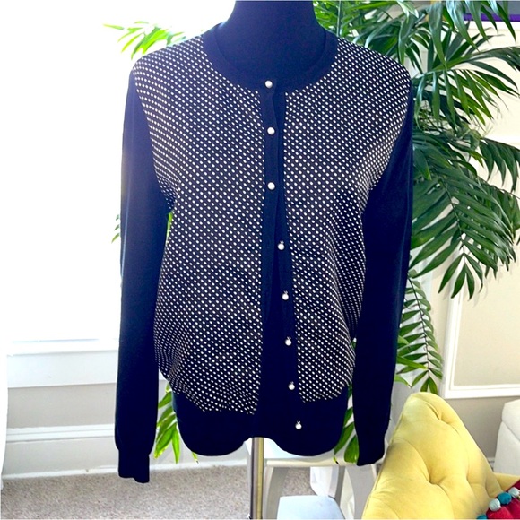 Lauren by Ralph Lauren Micro Polka Dot Cardigan Medium - Picture 1 of 10
